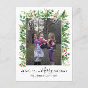 Cartes Pour Fêtes Annuelles Élégante verdure Pins Holly Joyeux Noël Photo
