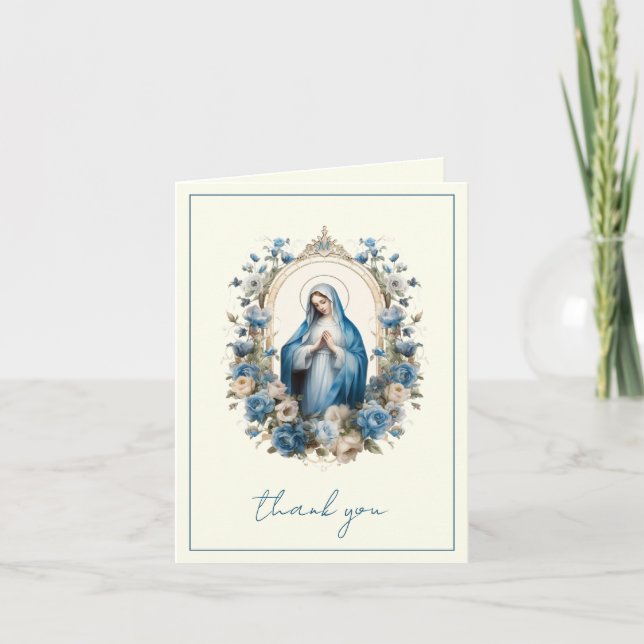 Cartes Pour Fêtes Annuelles Élégante Vierge Marie Religieux Catholique Floral (Devant)
