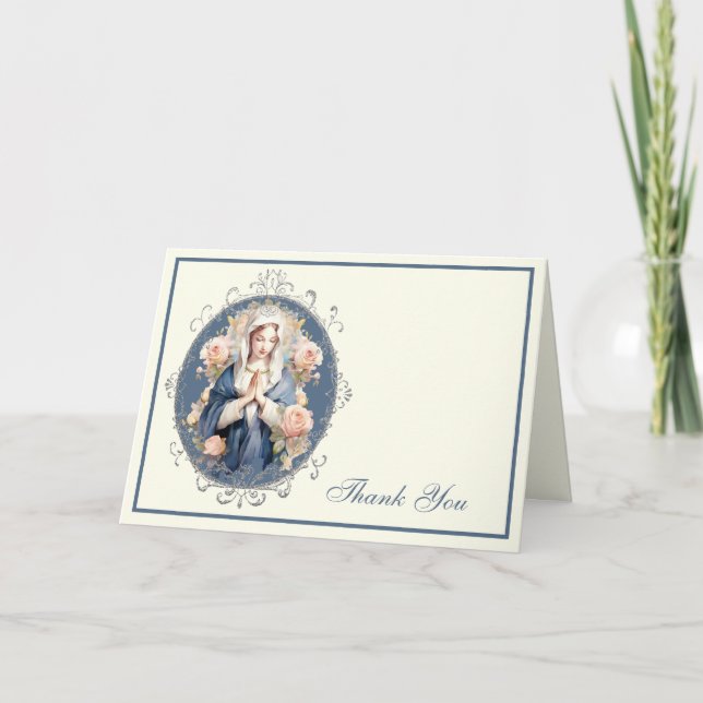 Cartes Pour Fêtes Annuelles Élégante Vierge Marie Religieux Catholique Floral (Devant)