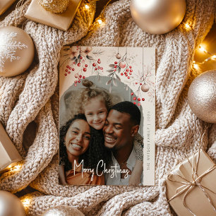 Cartes Pour Fêtes Annuelles Élégantes Baies et Fleurs d'Hiver Photo Noël