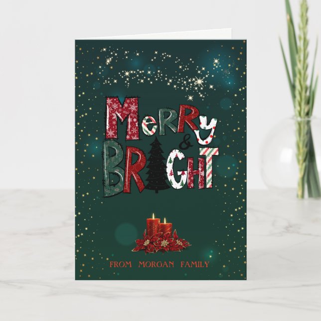 Cartes Pour Fêtes Annuelles Élégantes bougies rouges Noël Joyeuses et brillant (Devant)