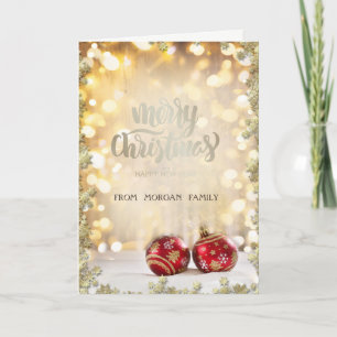 Cartes Pour Fêtes Annuelles Élégantes boules de Noël rouges, Stars Bokeh