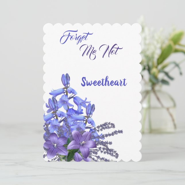 Cartes Pour Fêtes Annuelles Élégantes fleurs Bluebell Oubliez-moi pas Valentin (Debout devant)