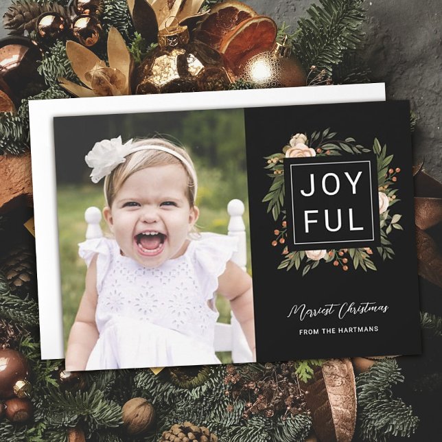 Cartes Pour Fêtes Annuelles Élégantes fleurs d'hiver | Joyeuse photo Noël H (Créateur téléchargé)
