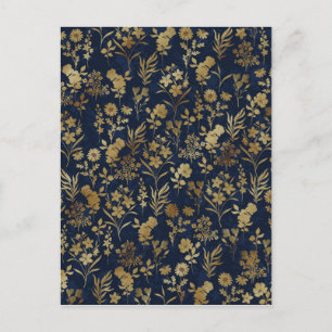 Cartes Pour Fêtes Annuelles Élégantes Fleurs d'or Bleu Botanique