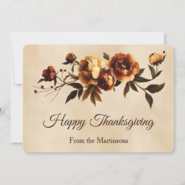 Cartes Pour Fêtes Annuelles Élégantes Roses Brunes d'Automne Fleurs de Thanksg