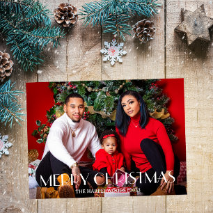Cartes Pour Fêtes Annuelles Élégantes vacances de Noël Script Family One Photo