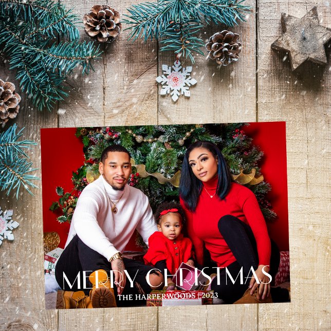 Cartes Pour Fêtes Annuelles Élégantes vacances de Noël Script Family One Photo (Créateur téléchargé)