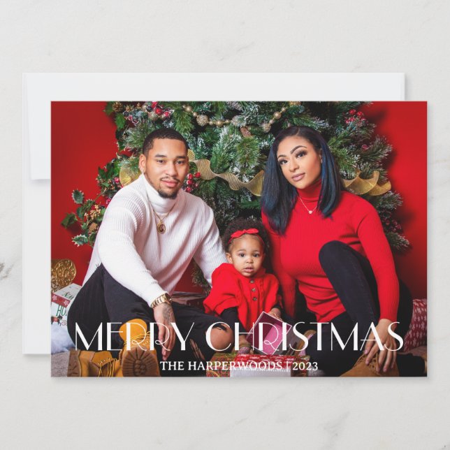 Cartes Pour Fêtes Annuelles Élégantes vacances de Noël Script Family One Photo (Devant)