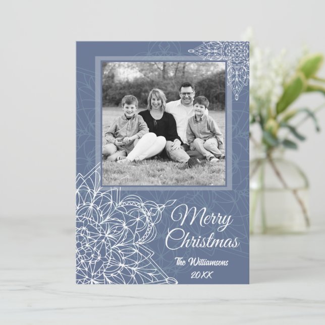 Cartes Pour Fêtes Annuelles Élégants flocons blancs d'hiver (Debout devant)