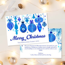 Élégants ornements de Noël Famille Bleu Aquarelle