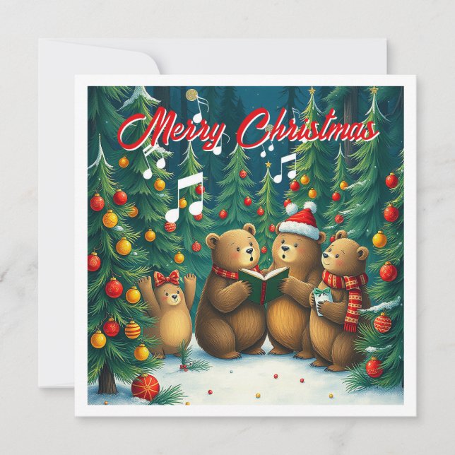 Cartes Pour Fêtes Annuelles Élégants Pins Aquarelle Tendances Chantez Noël  (Devant)