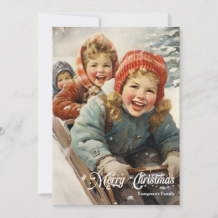 Cartes Pour Fêtes Annuelles Élégants vintage rétro classique enfants avec traî