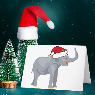 Cartes Pour Fêtes Annuelles Eléphant blanc de Noël mignon à Santa Hat