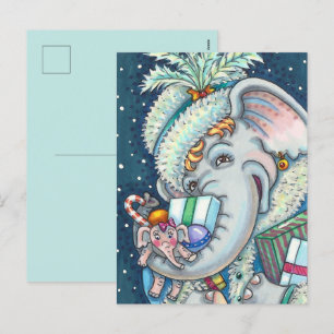 CARTES POUR FÊTES ANNUELLES ÉLÉPHANT DE NOËL, FIER DES CADEAUX ET BONNE CHÈRE