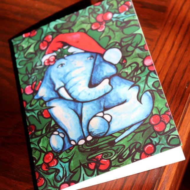 Cartes Pour Fêtes Annuelles Elephant de Noël Holly Yule (Créateur téléchargé)