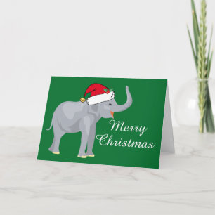 Cartes Pour Fêtes Annuelles Elephant de Noël Santa Hat Vert