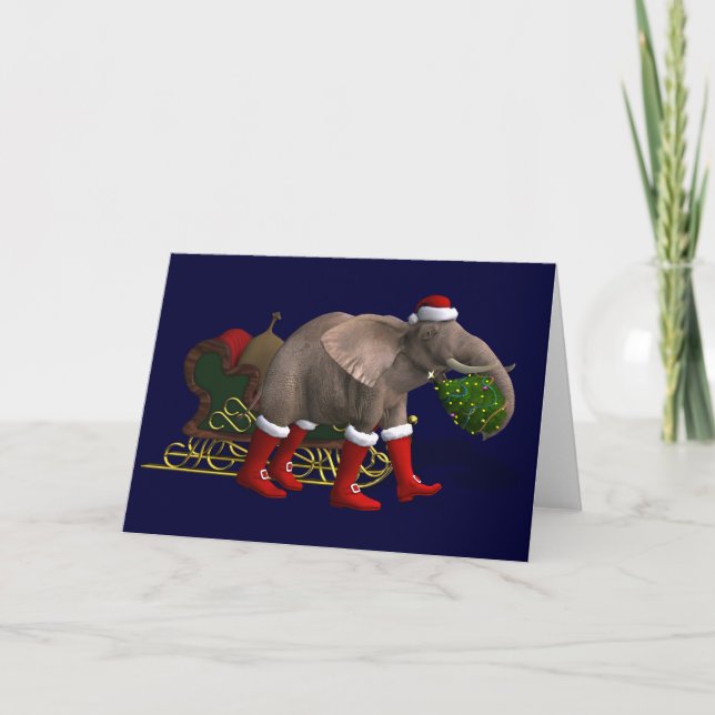 Cartes Pour Fêtes Annuelles Eléphant doux du Père Noël (Devant)