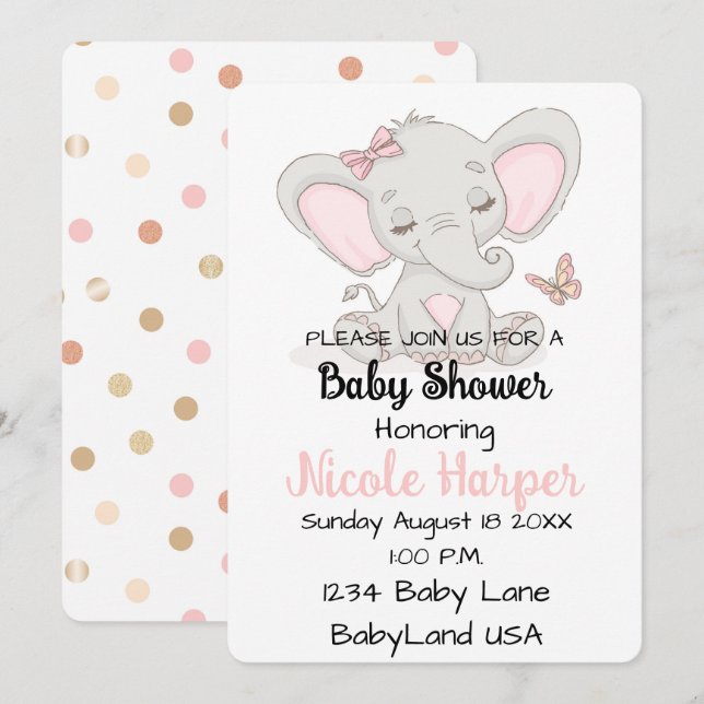 Cartes Pour Fêtes Annuelles Eléphant et papillon (Devant / Derrière)