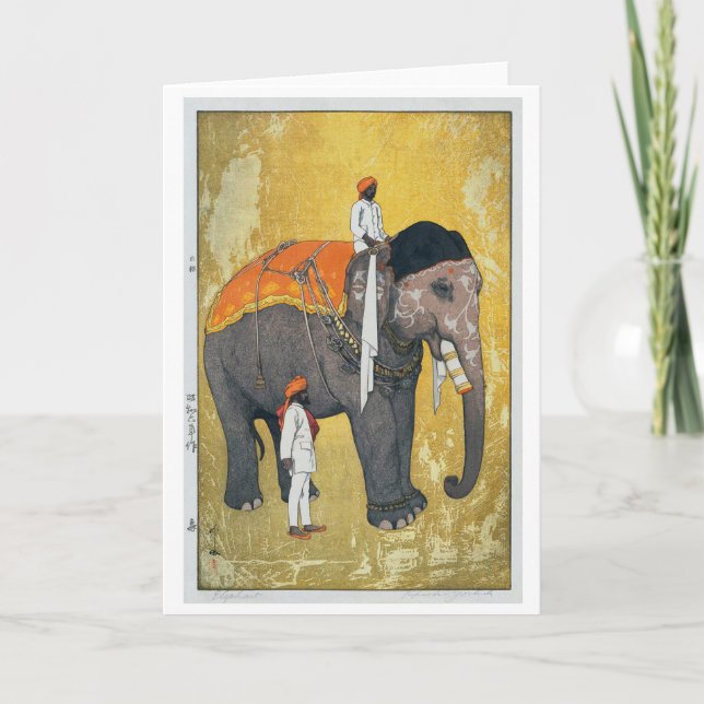 Cartes Pour Fêtes Annuelles Éléphant, Hiroshi Yoshida, coupe de bois (Devant)