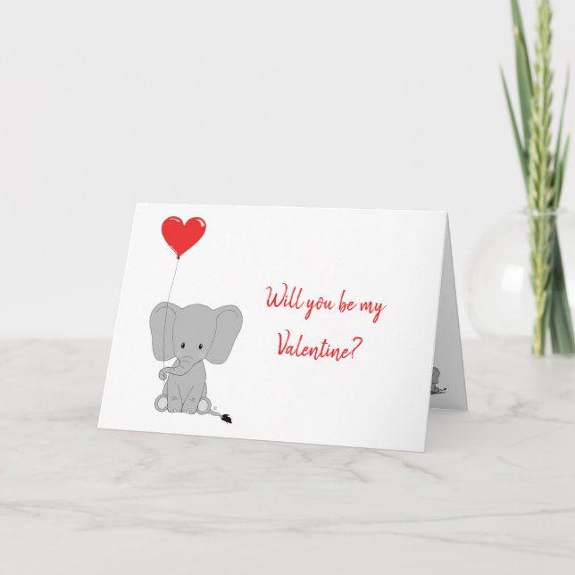 Cartes Pour Fêtes Annuelles Elephant Love Heart Balloon Valentine's Card (Devant)