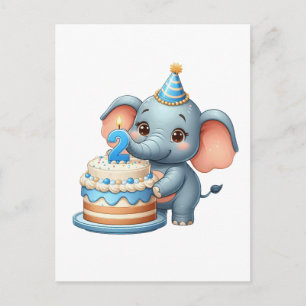 Cartes Pour Fêtes Annuelles Éléphant Mignon 2ème Anniversaire