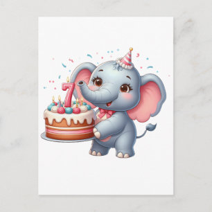 Cartes Pour Fêtes Annuelles Éléphant Mignon 7ème Anniversaire
