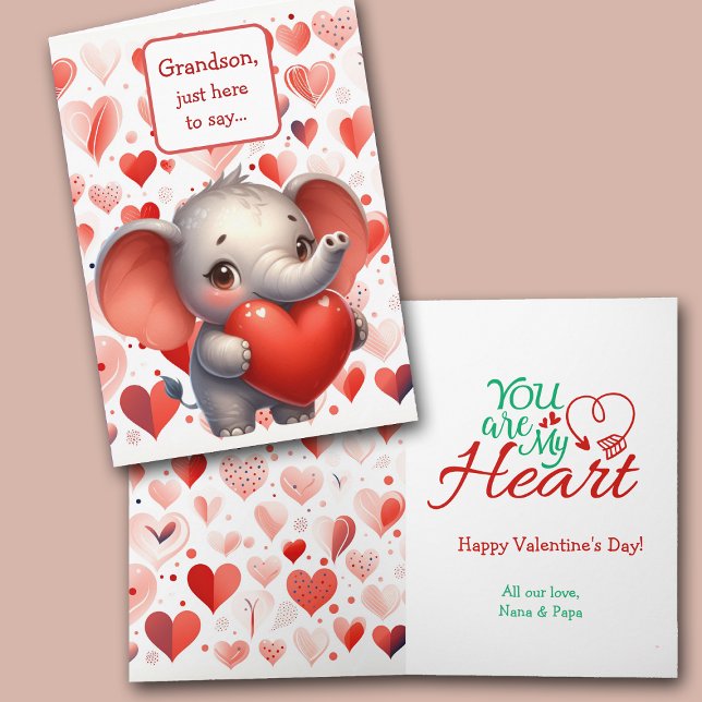Cartes Pour Fêtes Annuelles Eléphant mignon Coeur rouge Grand-fils Valentine (Créateur téléchargé)