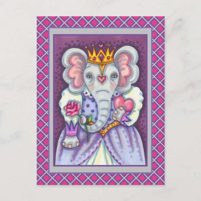 CARTES POUR FÊTES ANNUELLES ELEPHANT REINE DES COEURS ET ROSE ROYAL VALENTINE (Devant)