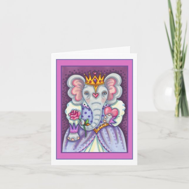 CARTES POUR FÊTES ANNUELLES ELEPHANT REINE DES COEURS ET ROSE ROYAL VALENTINE (Devant)