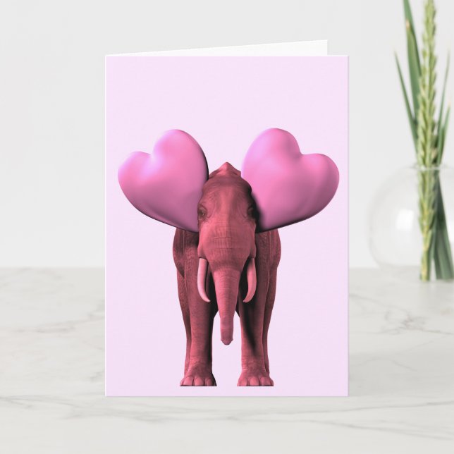 Cartes Pour Fêtes Annuelles Éléphant rose romantique (Devant)