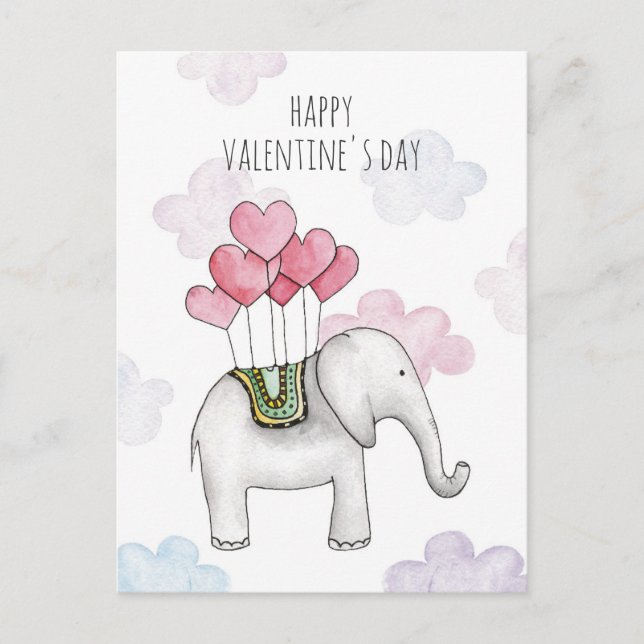 Cartes Pour Fêtes Annuelles Eléphant salle de classe valentine. Animal de dess (Devant)