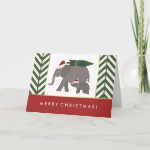Cartes Pour Fêtes Annuelles Éléphants de Noël avec les casquettes, l'arbre, et
