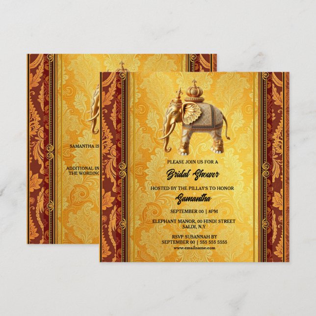 Cartes Pour Fêtes Annuelles Eléphants indiens or paisley luxueux nuptiale (Devant / Derrière)