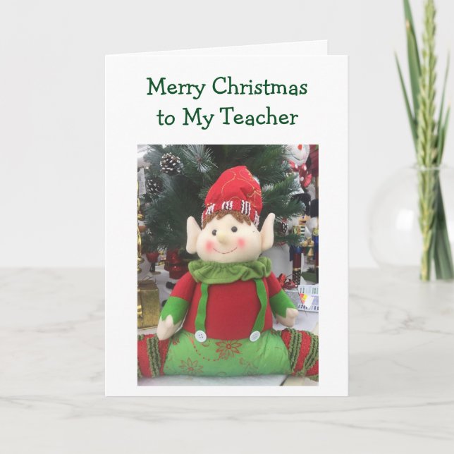 CARTES POUR FÊTES ANNUELLES ELF DIT "JOYEZ NOËL À MON ENSEIGNANT" (Devant)