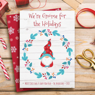 Cartes Pour Fêtes Annuelles Elf Gnome pour vacances Floral Wreath Rustic Cute