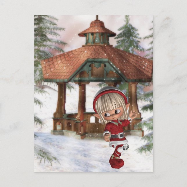 Cartes Pour Fêtes Annuelles Elfe de Noël au Pôle Nord (Devant)