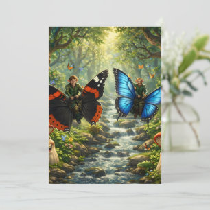 Cartes Pour Fêtes Annuelles Elfes cavaliers papillons, forêt enchantée