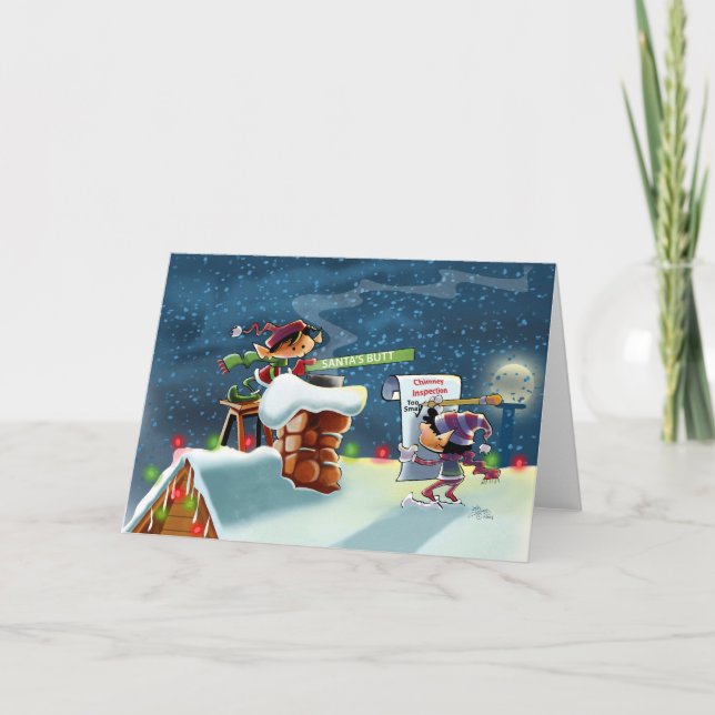 Cartes Pour Fêtes Annuelles Elfes de dessus de toit (Devant)