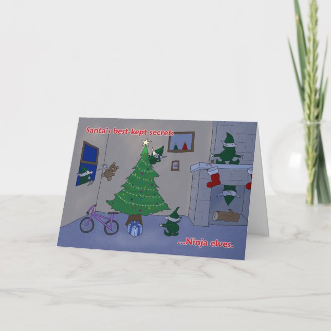 Cartes Pour Fêtes Annuelles Elfes de Ninja de Père Noël (Devant)
