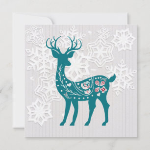 Cartes Pour Fêtes Annuelles Elk nordique vintage avec flocons de neige Personn