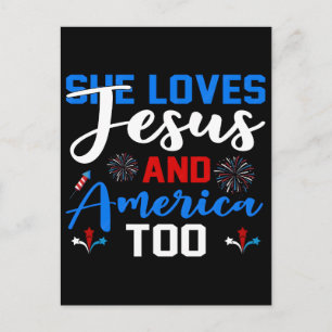 Cartes Pour Fêtes Annuelles Elle aime Jésus et l'Amérique aussi Rétro Patrioti