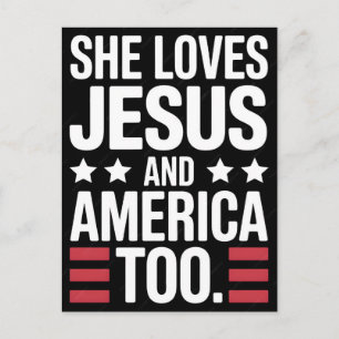 Cartes Pour Fêtes Annuelles Elle aime Jésus et l'Amérique aussi Rétro Patrioti