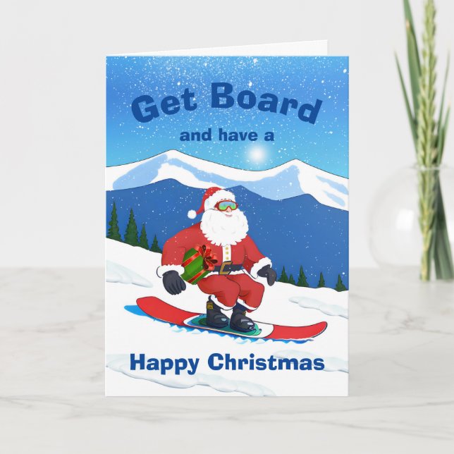 Cartes Pour Fêtes Annuelles Embarquer Noël Père Noël Snowboard (Devant)