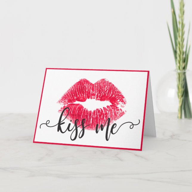 Cartes Pour Fêtes Annuelles Embrasse-moi| Lèvres rouges | Saint-Valentin (Devant)