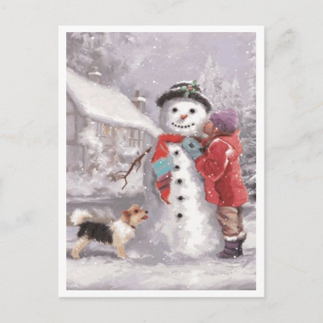 Cartes Pour Fêtes Annuelles Embrasser un bonhomme de neige de Noël d'hiver (Devant)