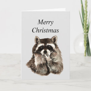 Cartes Pour Fêtes Annuelles Embrous & Baisers voeux de Noël avec mignon Raccoo