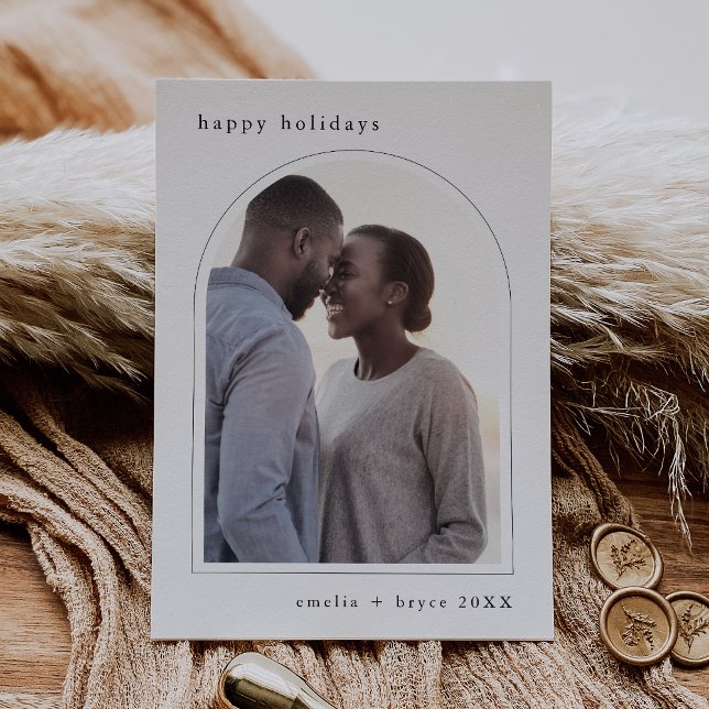Cartes Pour Fêtes Annuelles EMELIA Black Happy Holidays Cute Family Photo (EMELIA Black Happy Holidays Cute Family Photo Holiday Card)
