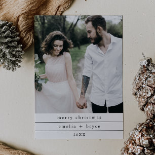 Cartes Pour Fêtes Annuelles EMELIA Black Simple Photo Famille Joyeux Noël