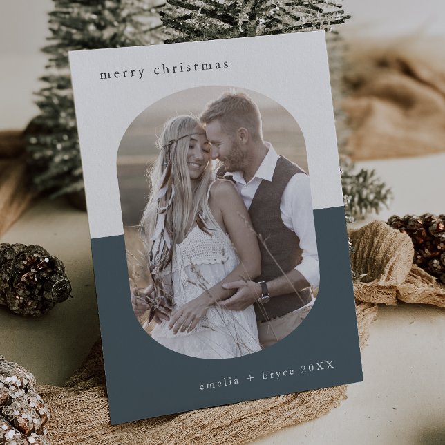 Cartes Pour Fêtes Annuelles EMELIA Bleu ovale Creative Photo de famille Noël (EMELIA Blue Oval Creative Family Photo Christmas Holiday Card)